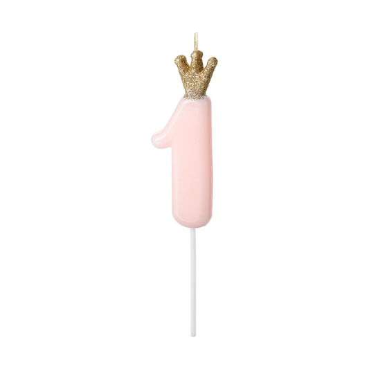 Pink Number 1 Candle with Gold Crown