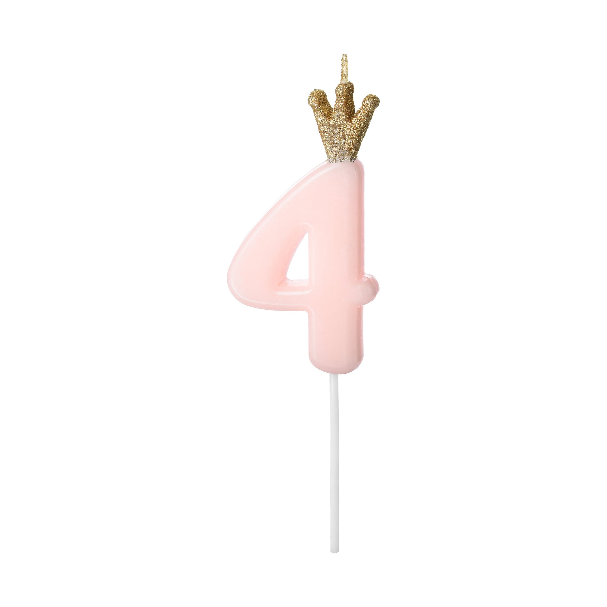 Pink Number 4 Candle with Gold Crown