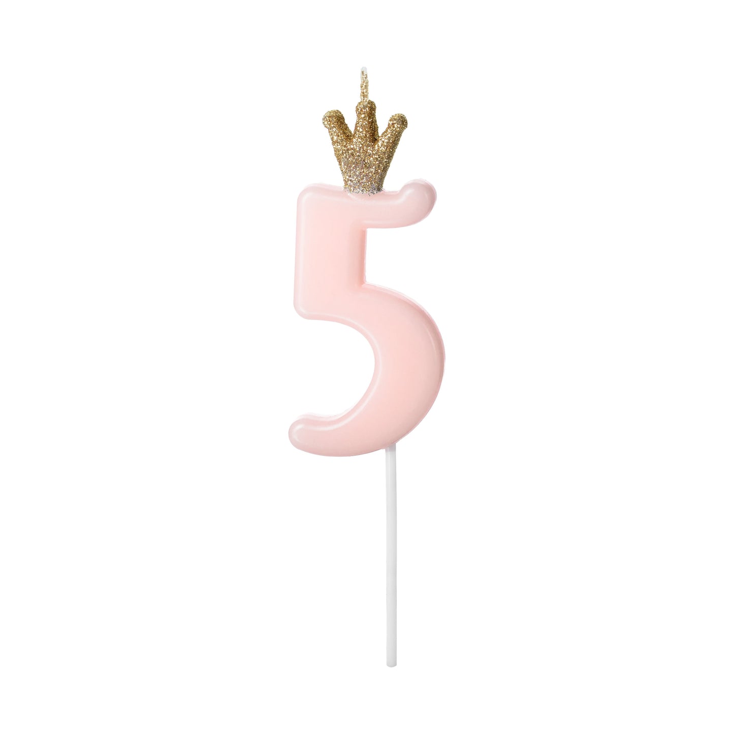 Pink Number 5 Candle with Gold Crown