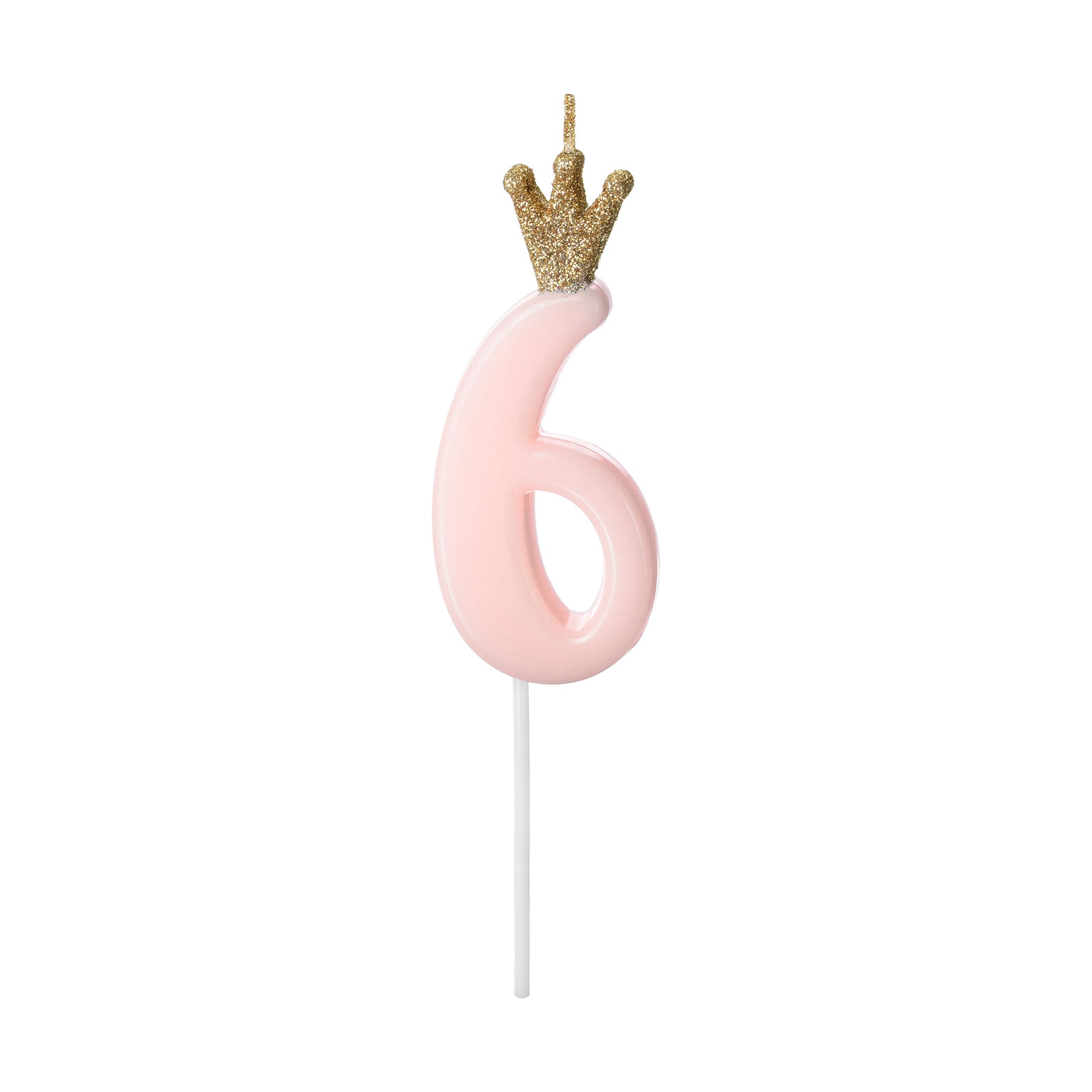 Pink Number 6 Candle with Gold Crown