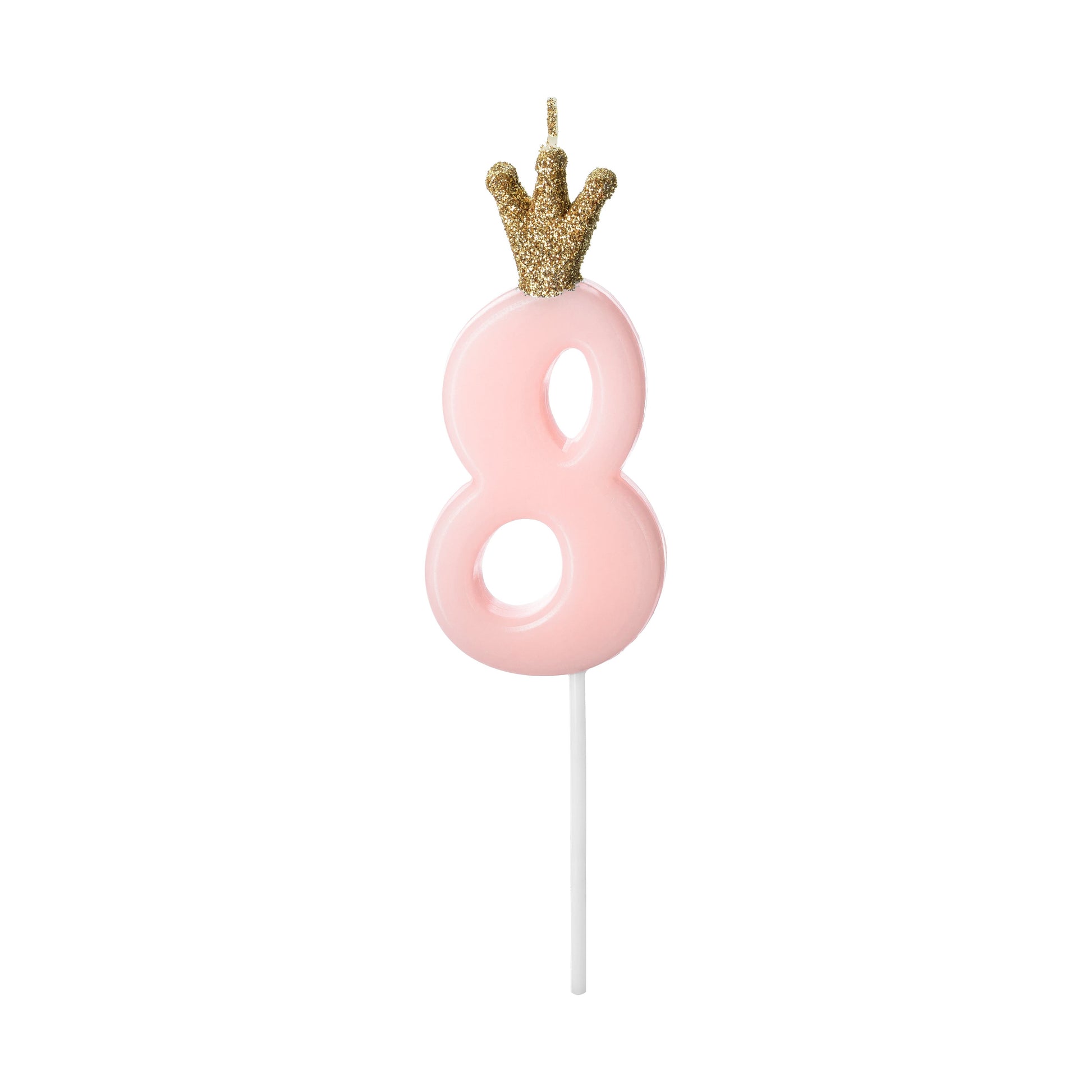 Pink Number 8 Candle with Gold Crown