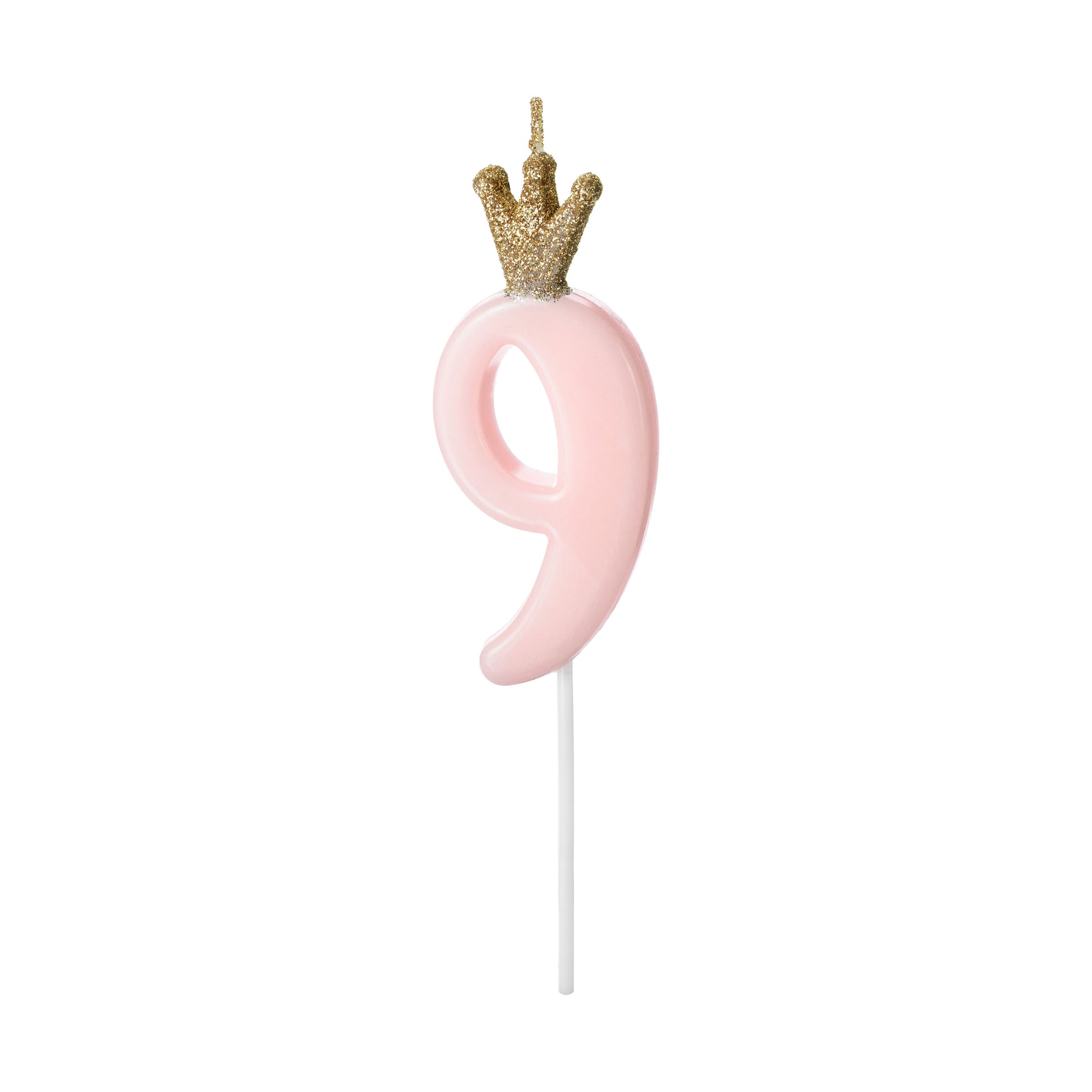 Pink Number 9 Candle with Gold Crown