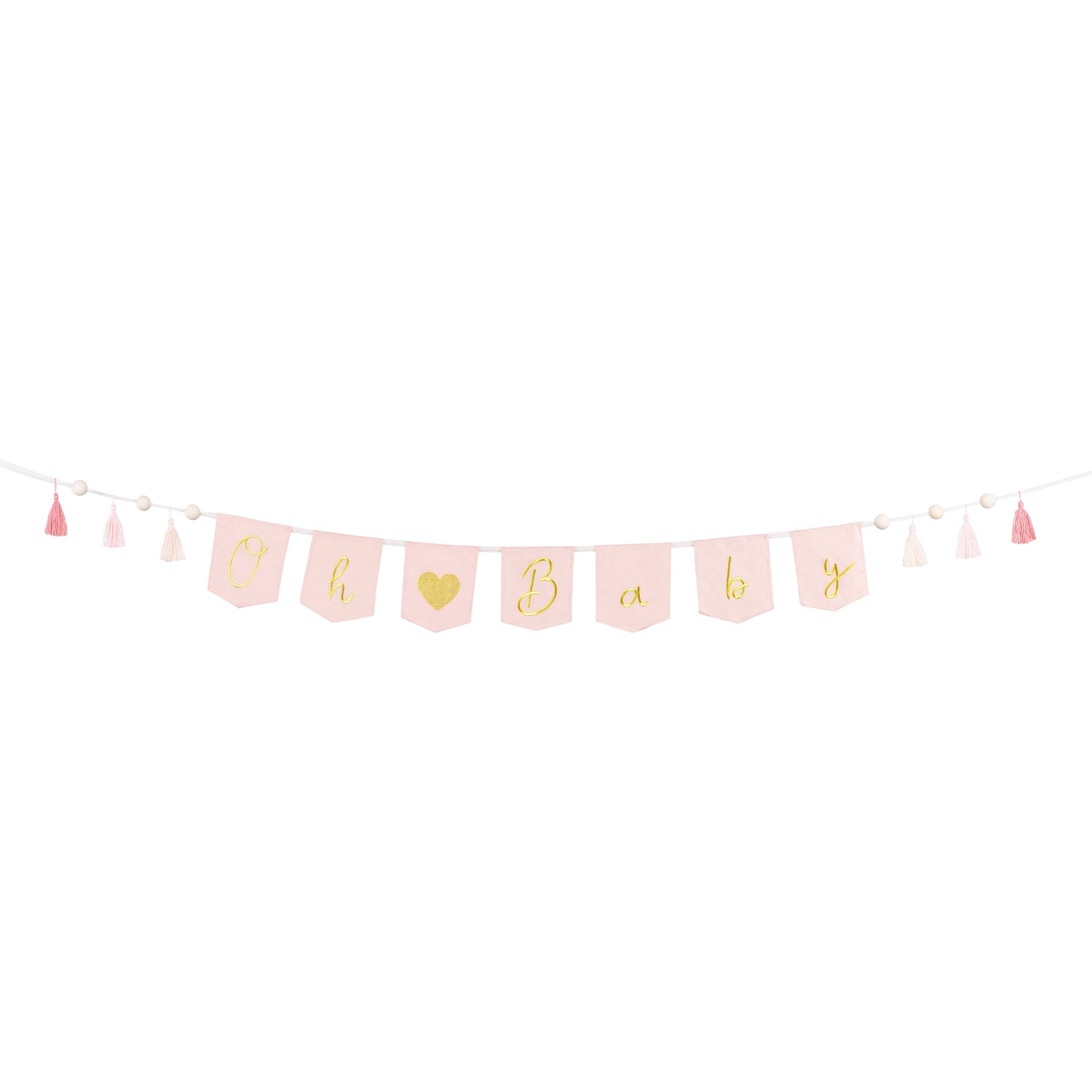 Oh Baby banner in pink with tassels – welcome party decoration for a baby girl
