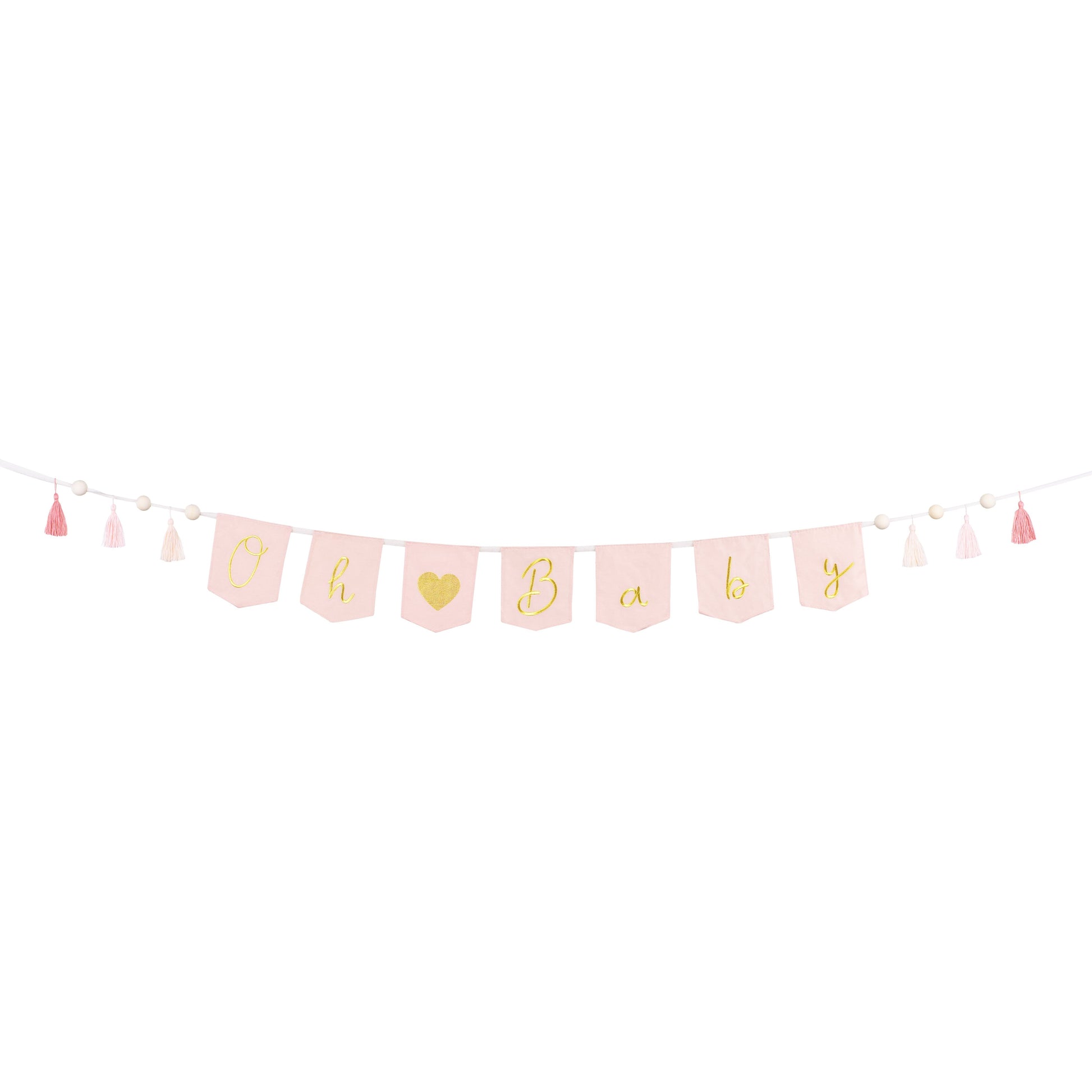 Oh Baby banner in pink with tassels – welcome party decoration for a baby girl