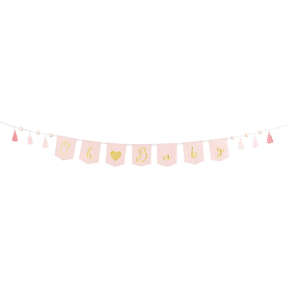 Oh Baby banner in pink with tassels – welcome party decoration for a baby girl