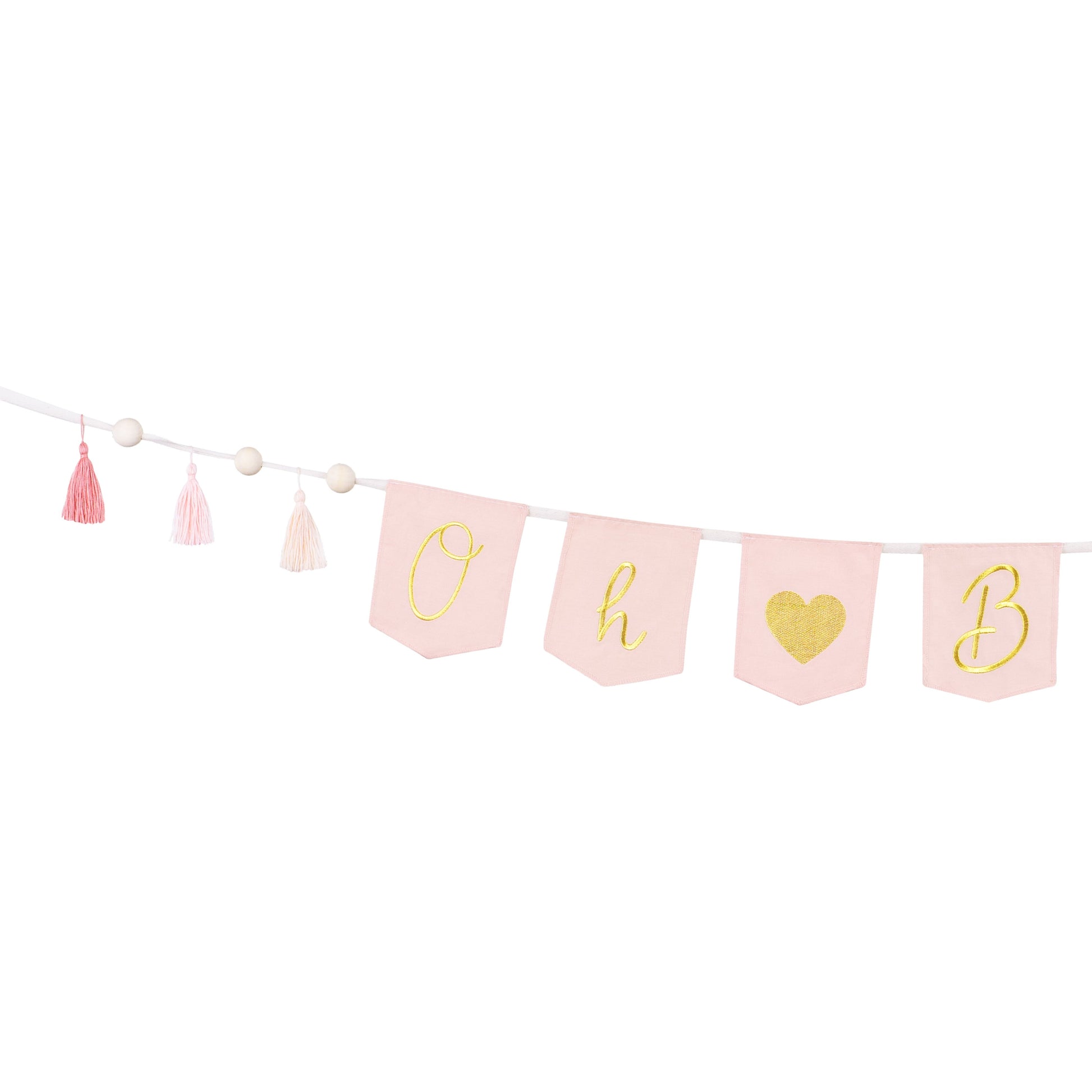 Oh Baby banner in pink with tassels – welcome party decoration for a baby girl