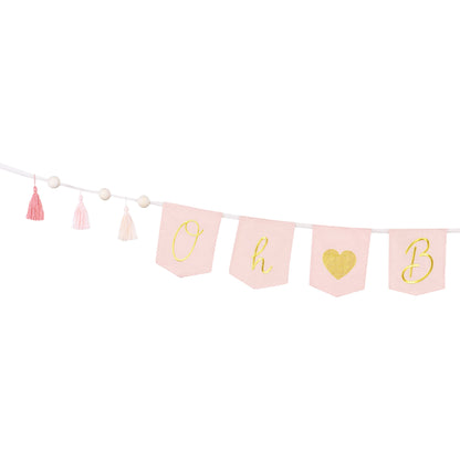 Oh Baby banner in pink with tassels – welcome party decoration for a baby girl