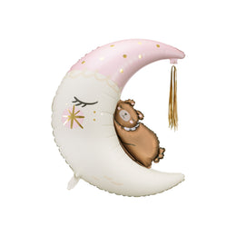 Pink moon foil balloon with teddy bear – charming foil balloon for baby girl welcome party