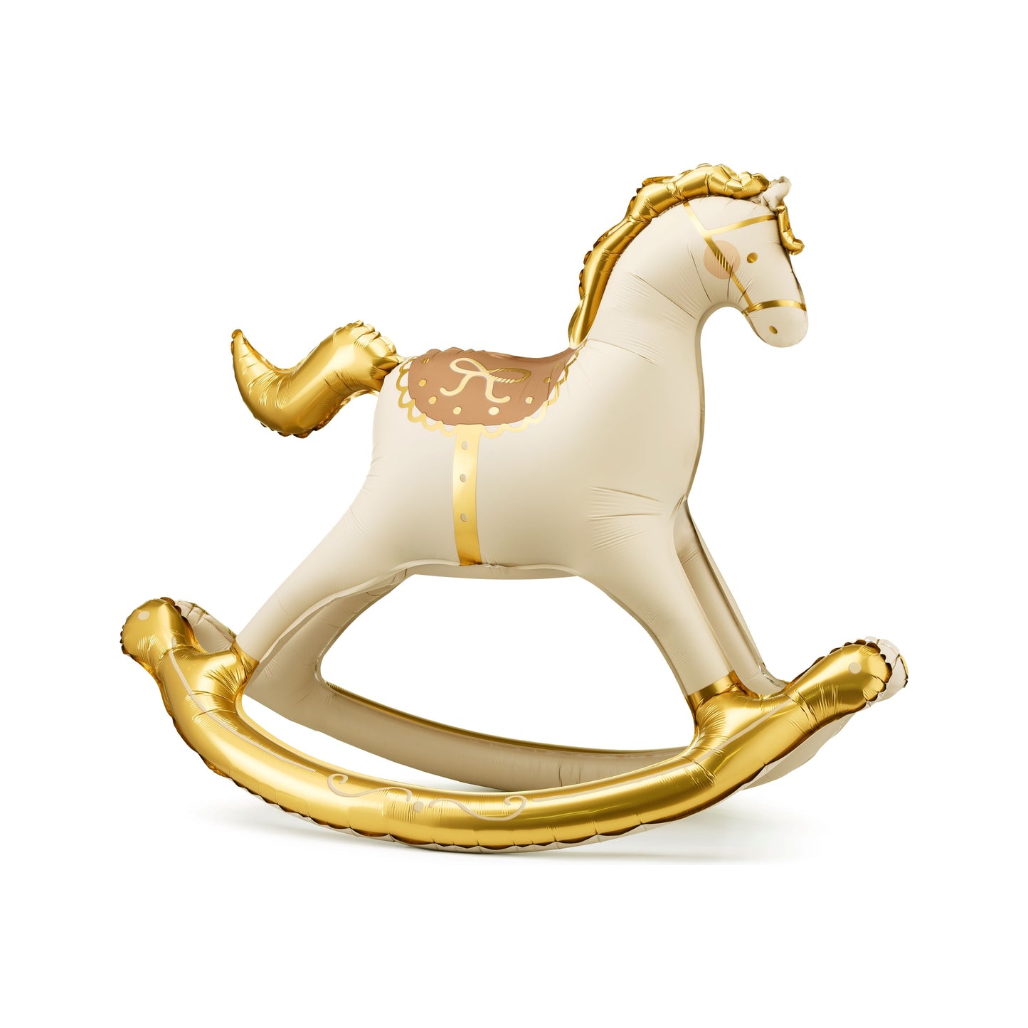 Rocking horse foil balloon with golden details – classic baby shower decoration