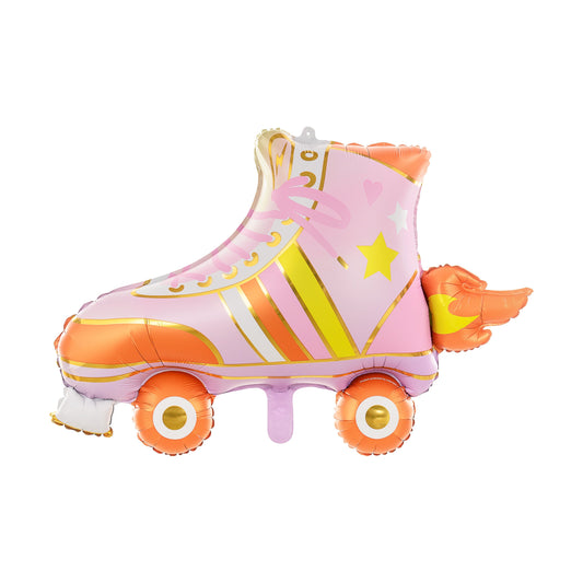 Retro roller skate foil balloon in pink and orange – fun 80s themed party decor