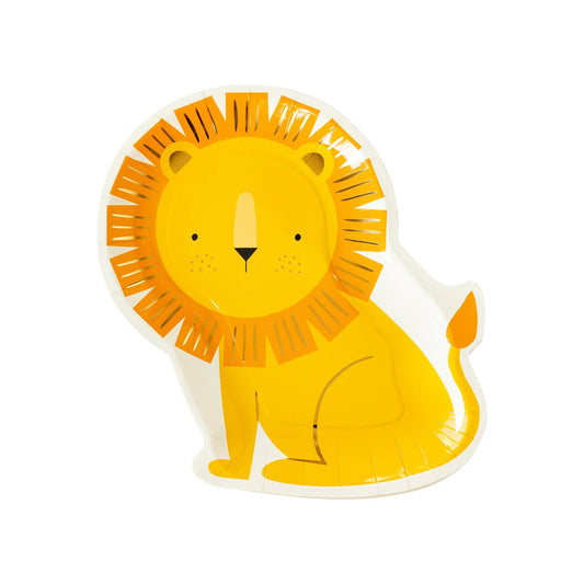 Yellow lion-shaped plate on a white background