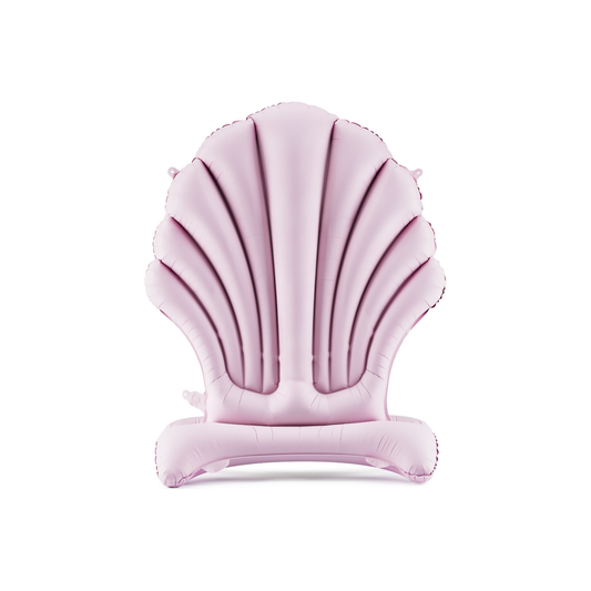 Pink foil balloon shaped like a seashell — elegant ocean or mermaid party decoration.