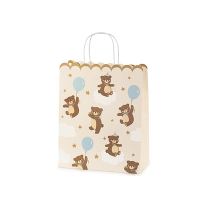 Large gift bag decorated with flying teddy bears and balloons, charming for birthday party gifts