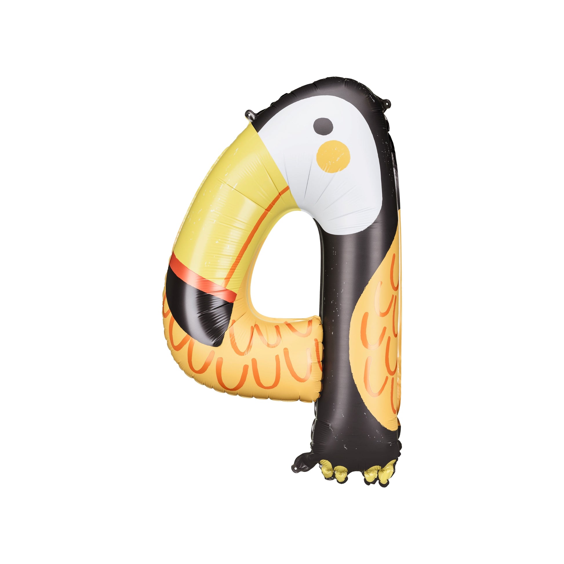 Toucan-shaped number 4 foil balloon with tropical colors