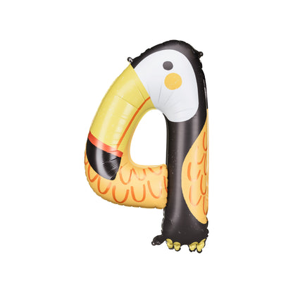 Toucan-shaped number 4 foil balloon with tropical colors
