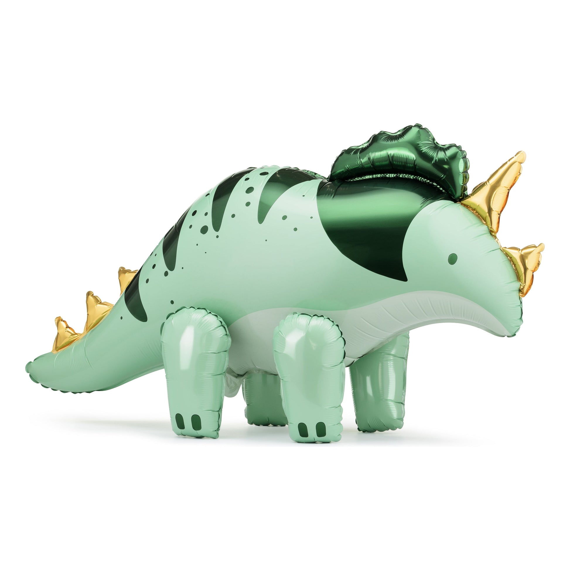 Green Triceratops foil balloon for dinosaur-themed birthday party