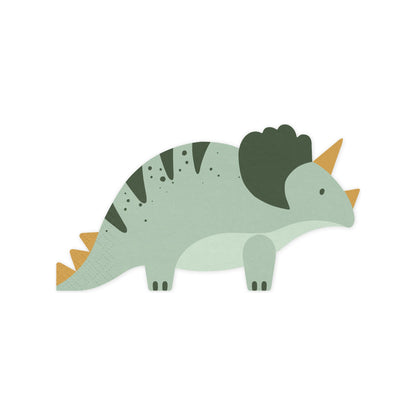 Green triceratops-shaped party napkins for dinosaur birthday theme