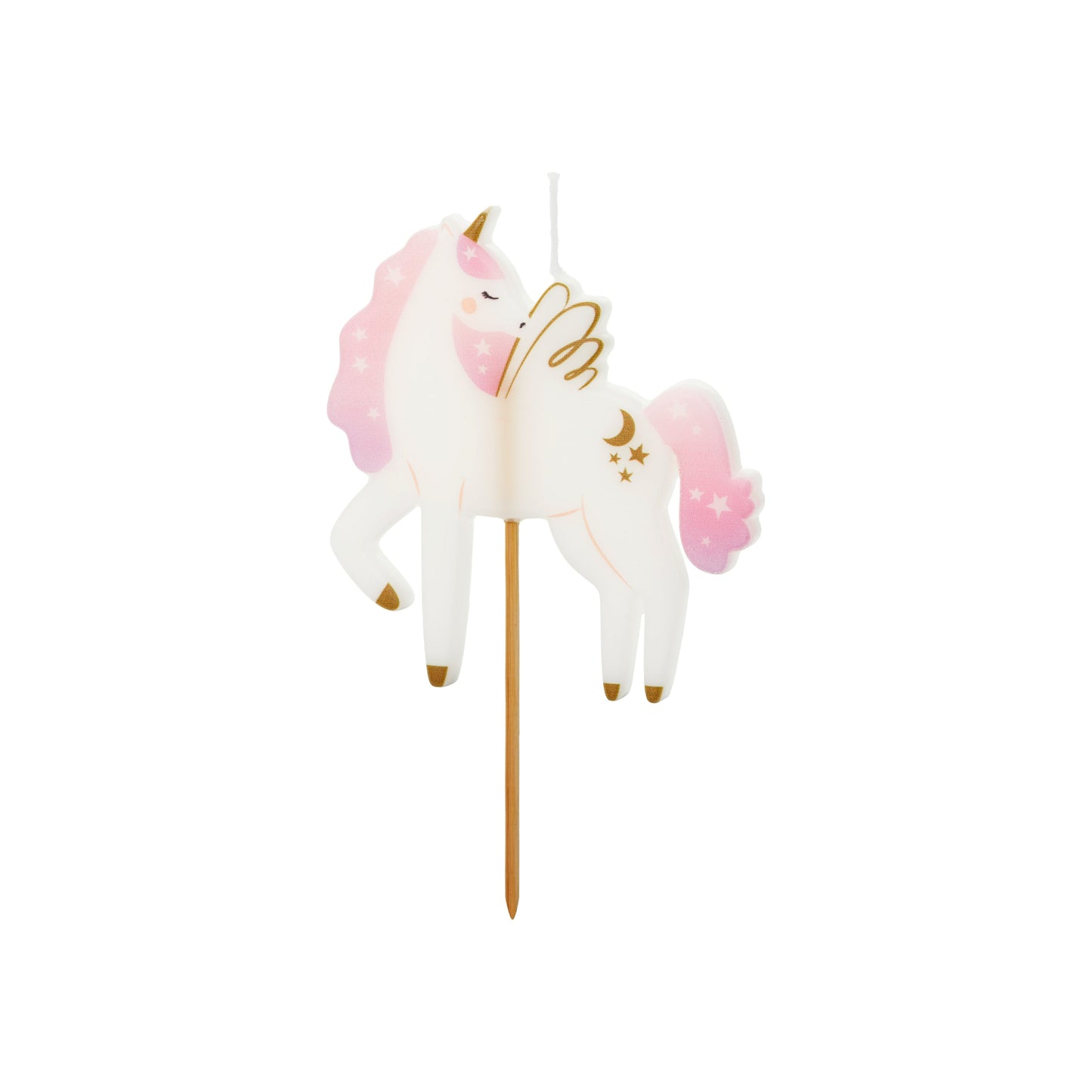 Unicorn-shaped birthday candle with gold accents – magical cake topper