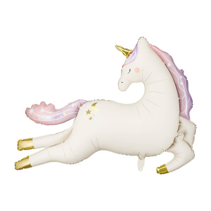 Unicorn foil balloon with crescent moon and stars – whimsical party decoration