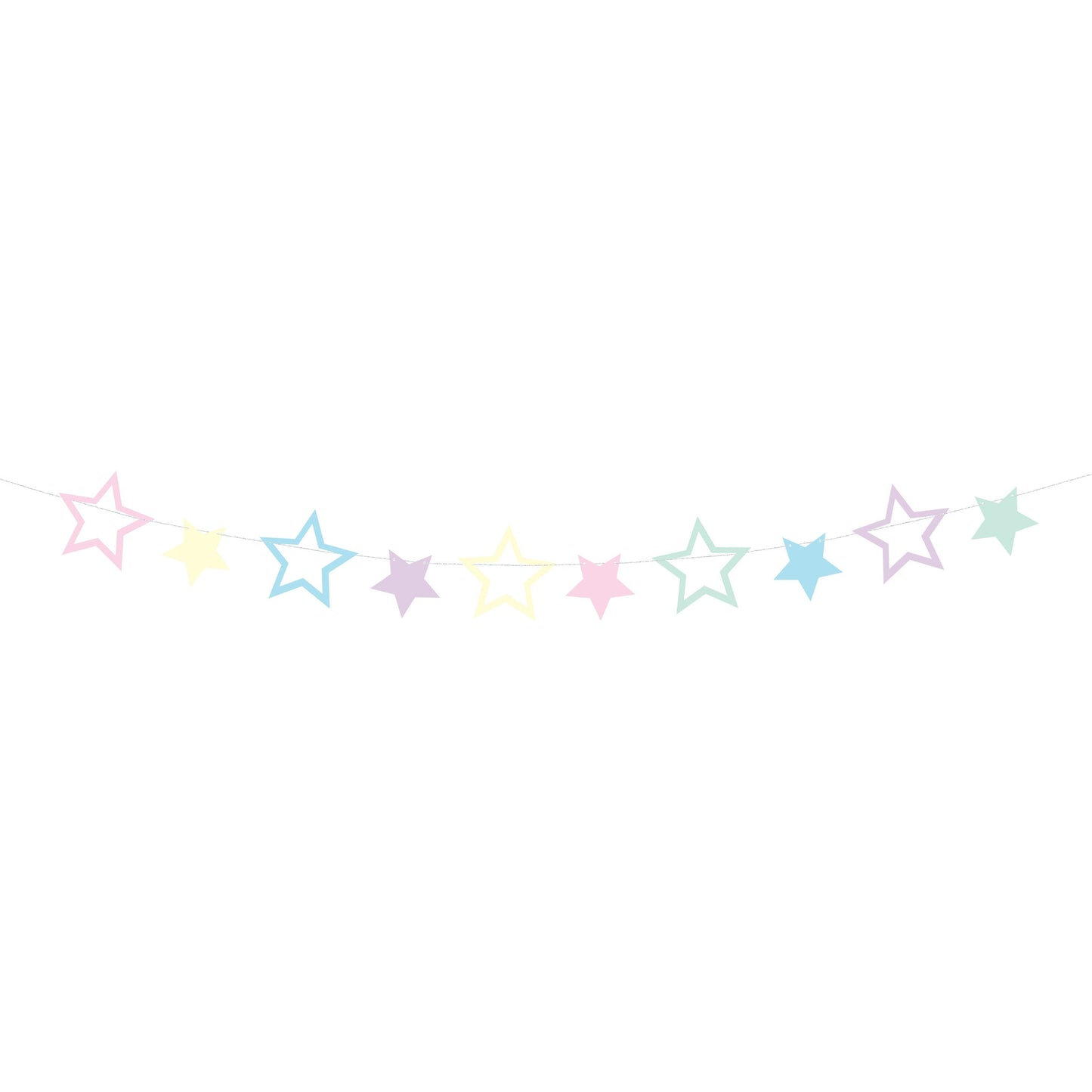 Pastel star garland in unicorn colors – whimsical party decoration for kids' birthday