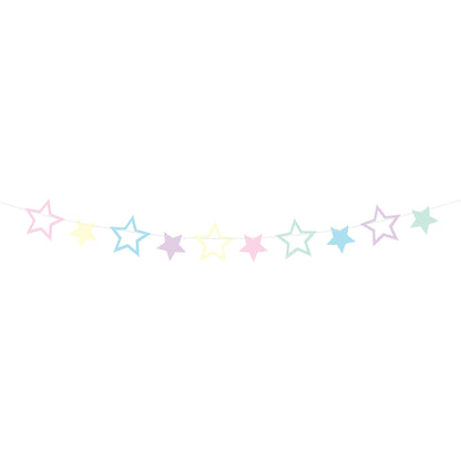 Pastel star garland in unicorn colors – whimsical party decoration for kids' birthday