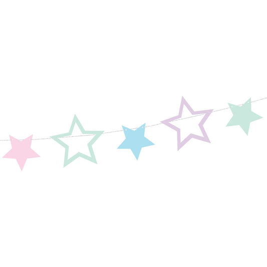 Pastel star garland in unicorn colors – whimsical party decoration for kids' birthday