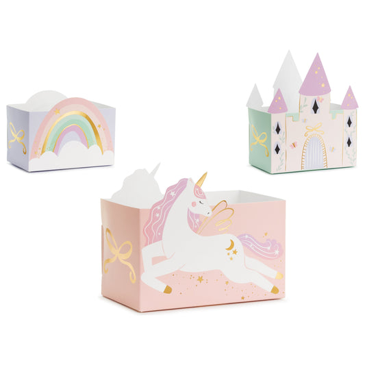 Unicorn party snack boxes – rainbow, castle, and unicorn-themed containers