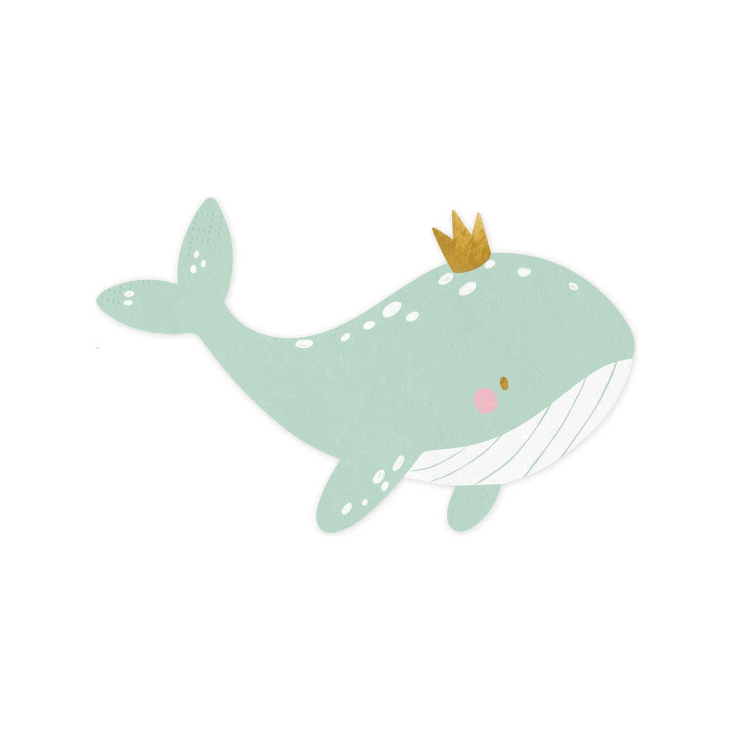 Whale-shaped paper napkins with crown – charming tableware for baby shower or kids' birthday