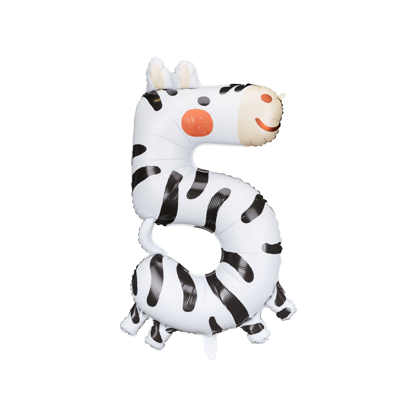 Zebra-shaped number 5 foil balloon for jungle or safari-themed birthday party
